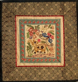 Vintage Embroidery Panel, Size: 9" x 9"