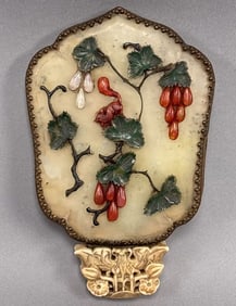 Vintage ornate hand mirror with decorated  jade backplate
