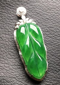 18K Gold Diamond Natural Jadeite Pendant, total Size: 1.8"