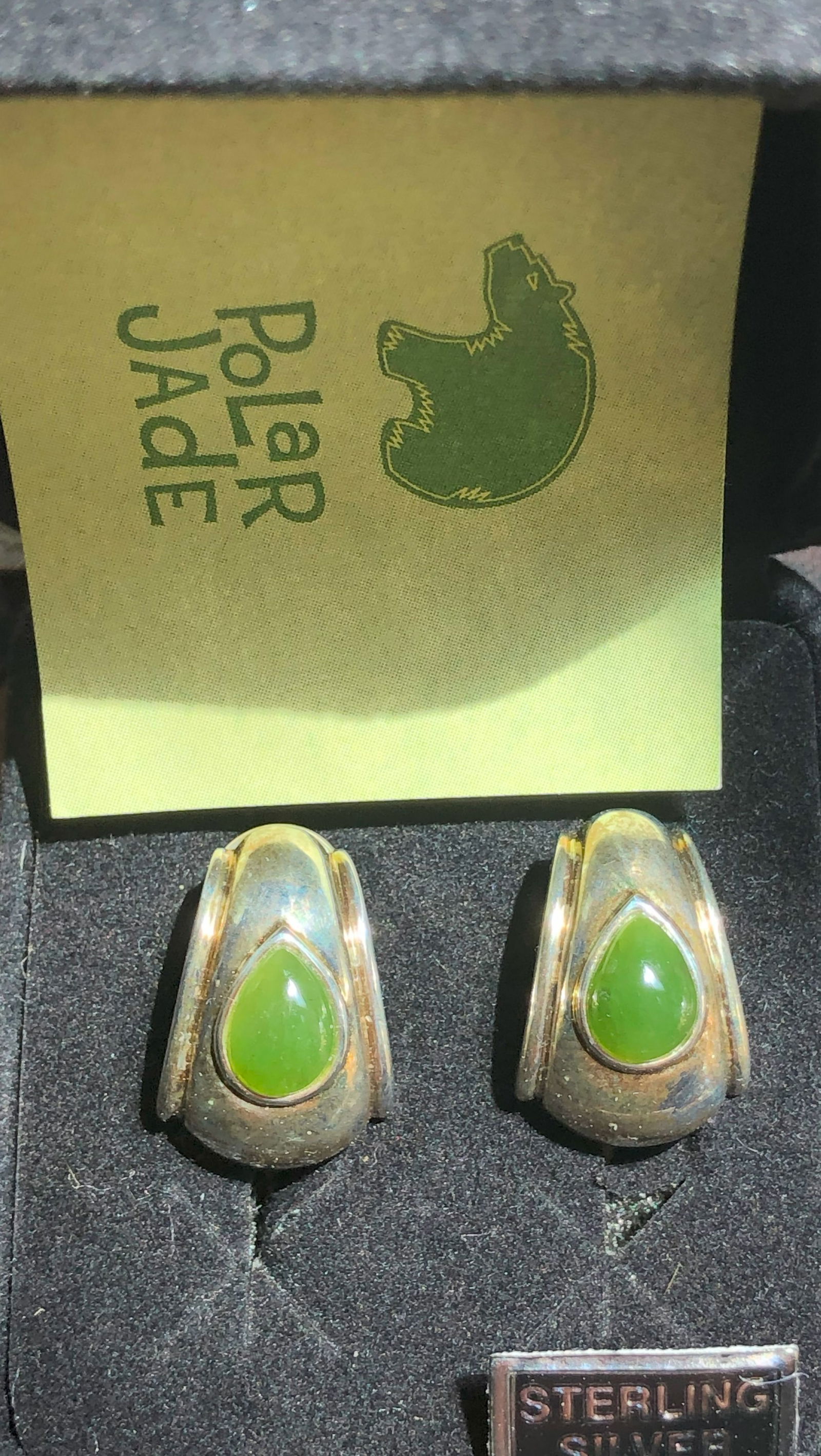 Pair of Silver Green Jade Earrings: Pair of Silver Green Jade Earrings