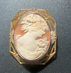 Vintage Gold Plated Cameo Pendant and Brooch Pin