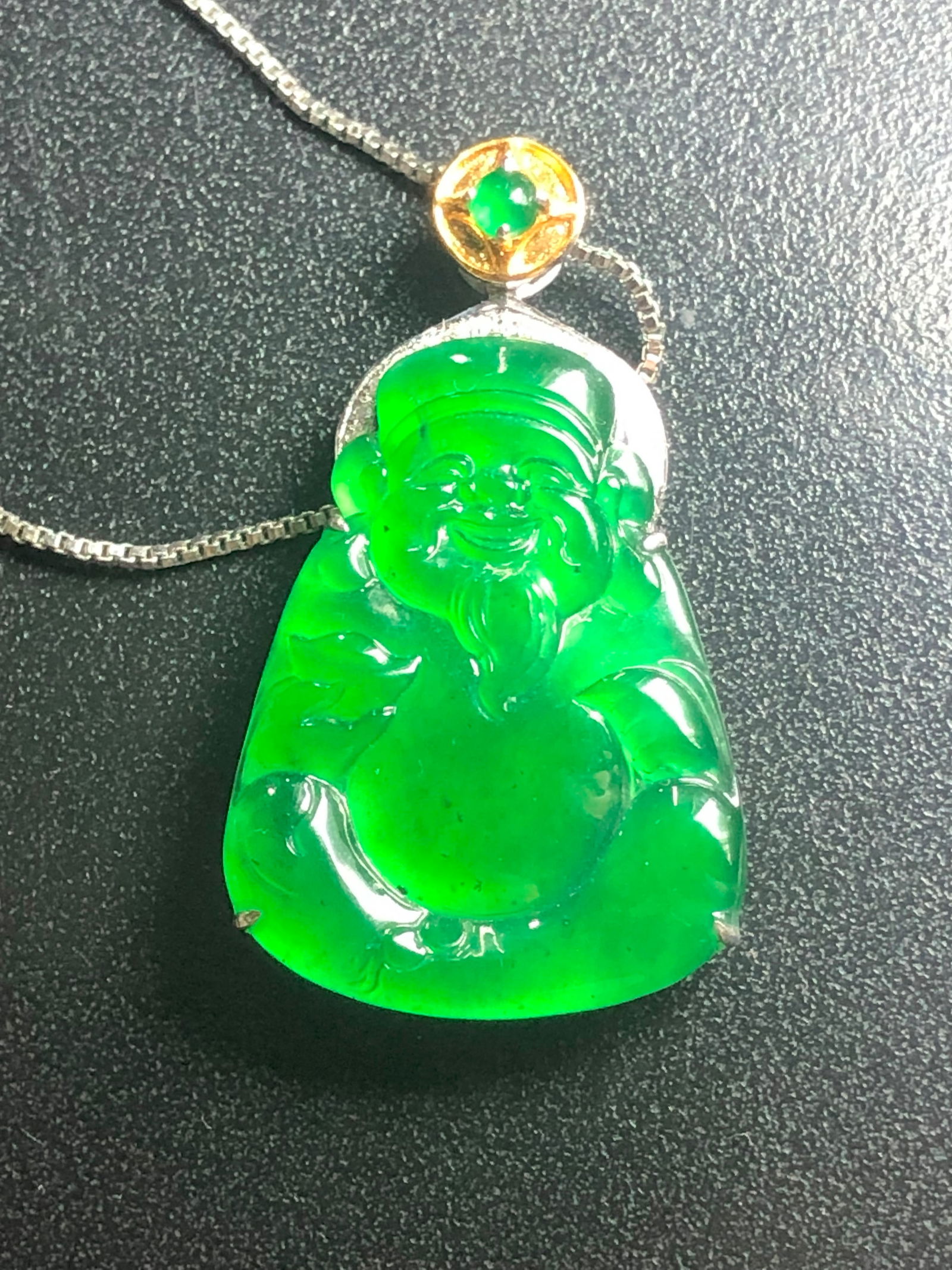 Natural Jadeite 18K Gold Diamond Money God Pendant (1 of 3)
