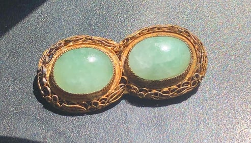 Antique Chinese Silver Jadeite Brooch Pin