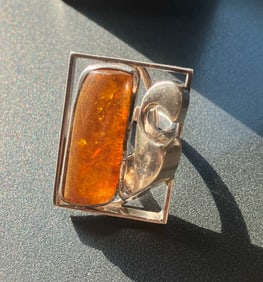 Huge Amber Silver Ring