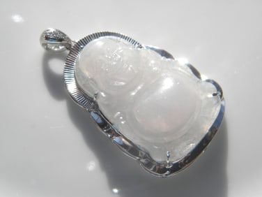 Natural Jadeite Buddha Pendant, size: 2" x 1.25"