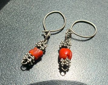 Pair of Silver Coral Earrings