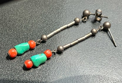 Pair of Silver Coral Earrings