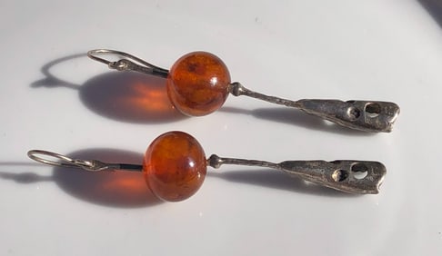 Pair of Silver Amber Earrings