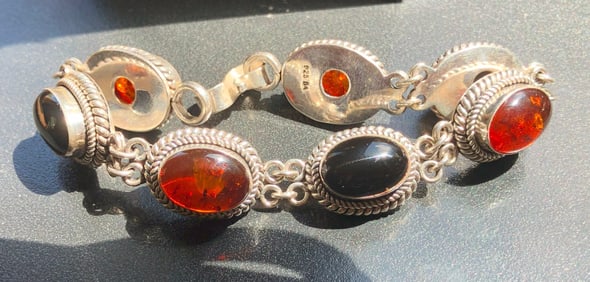 Vintage Silver Amber Bracelet