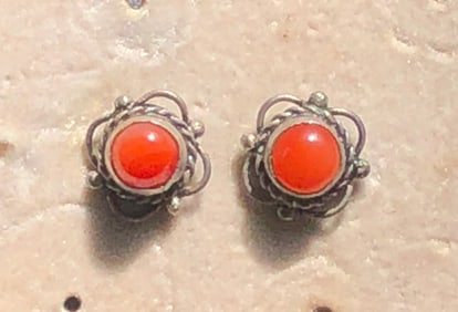 Pair of Silver Coral Earrings