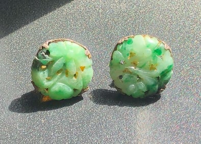 Pair of Green Jadeite Earrings