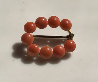 Antique Red Coral Brooch Pin