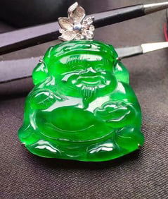 18K Gold Natural Jadeite Pendant