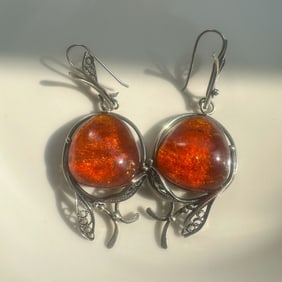 Pair of Silver Amber Earrings