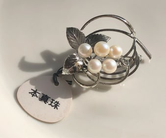 Vintage Silver Sea Pearl Brooch Pin