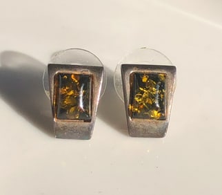 Pair of Silver Amber Earrings
