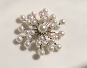 Vintage Silver Sea Pearl Brooch Pin