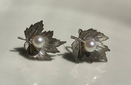 Pair of Silver Pearl Earrings