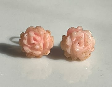 Pair of 14K Gold Coral Earrings