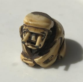 Antique Carved Man with Movable Eyes Netsuke, Size: 1.25" x 1.25"