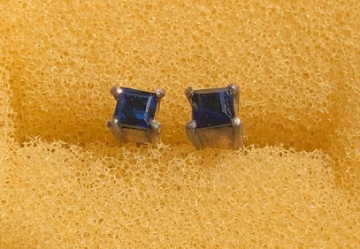 Pair of Sapphire Silver Earrings
