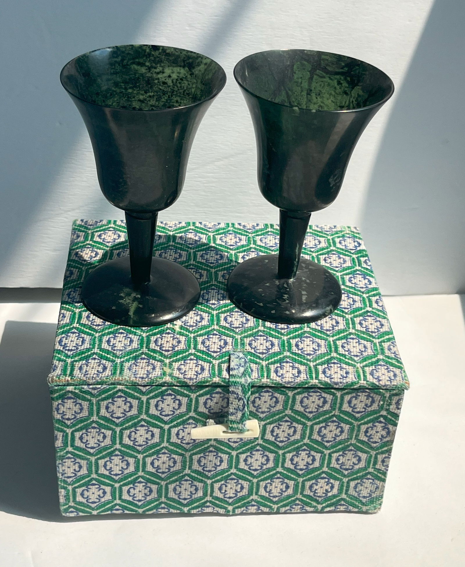 Pair of Green Jade Cups: Pair of Green Jade Cups