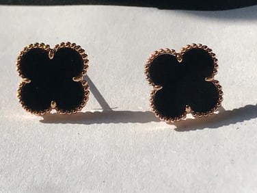 Pair of 18K Gold Black Onyx Earrings