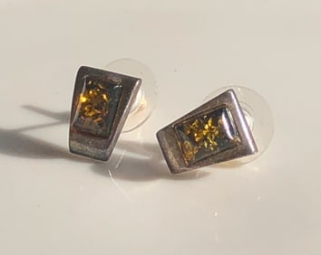 Pair of Amber Silver Earrings