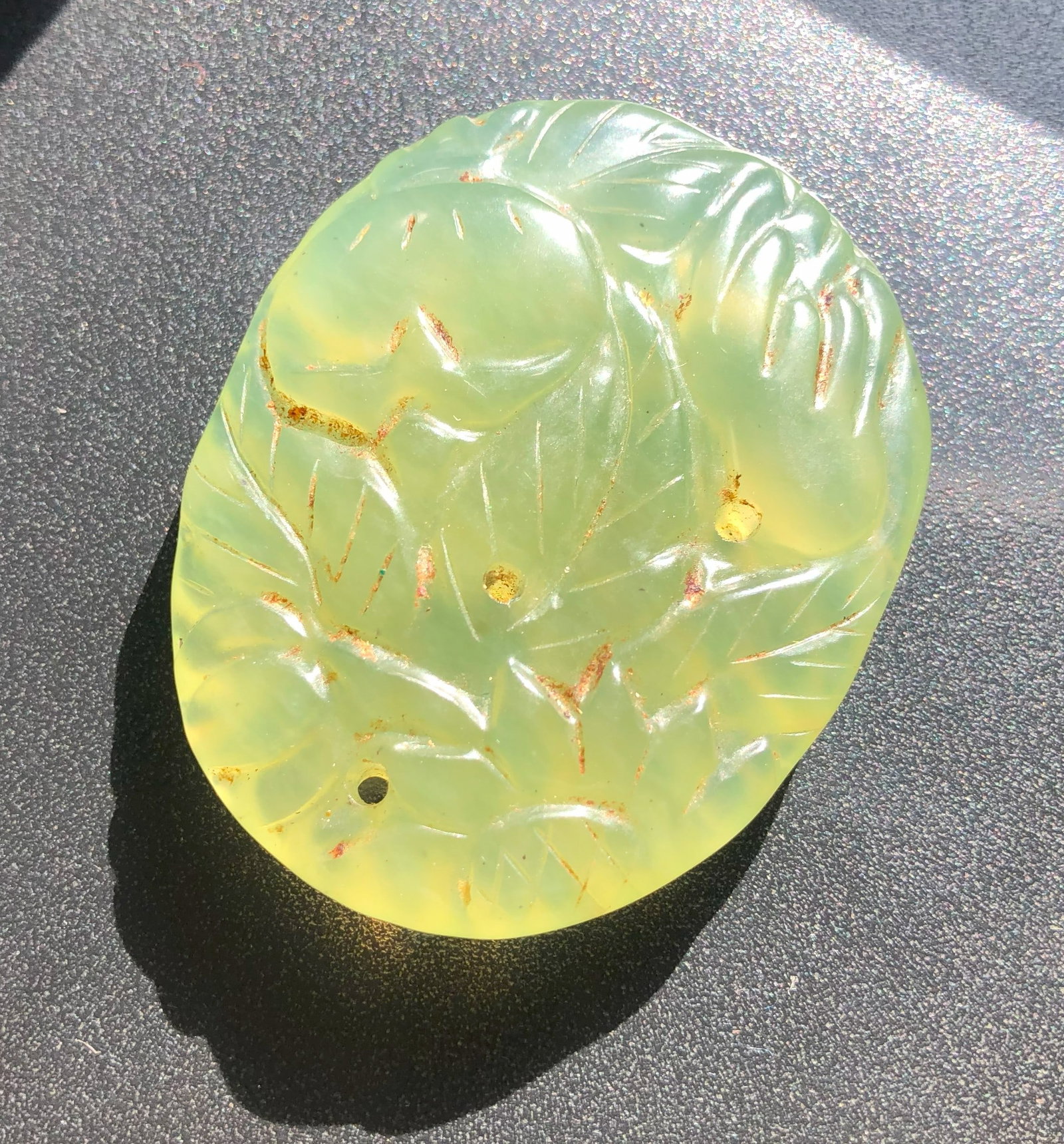 Carved Jade Pendant: Carved Jade Pendant with intricate designs, Size:2"