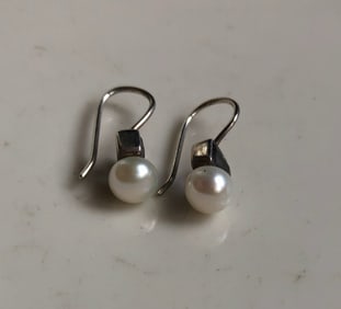 Pair of  Silver Pearl Earrings