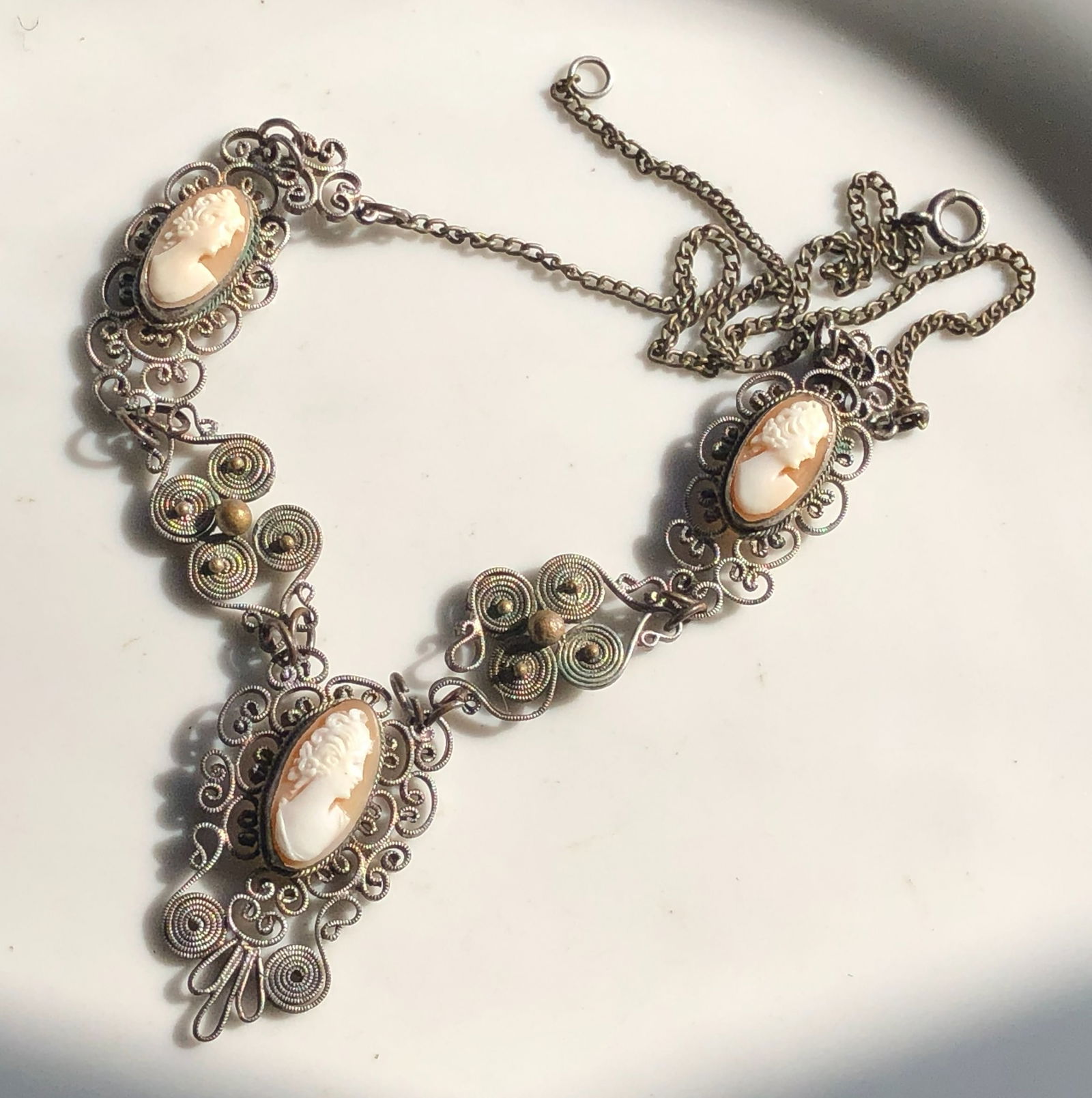 Vintage Cameo Necklace: A beautifully crafted vintage cameo necklace with intricate metalwork.