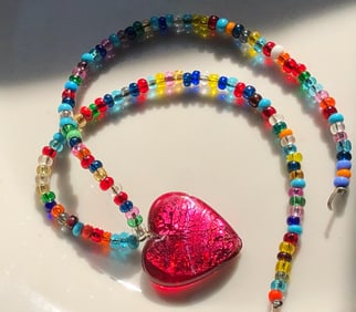 Colorful Beaded Necklace with Heart Pendant
