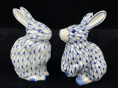 Pair of Fishnet Rabbit Figurines