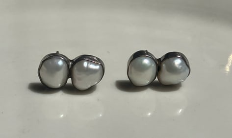 Pair of Silver Pearl Earrings