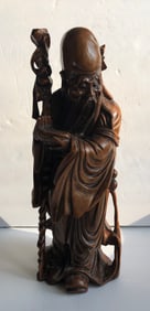 Antique Chinese Rosewood Longevity God Statue