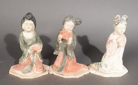 Three Chinese Pottery Figures, H Of Tallest: 8 1/4 In. (21 Cm.)