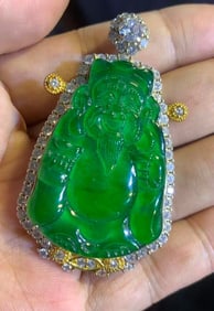 Natural Jadeite Money God Pendant
