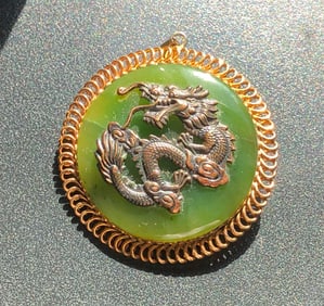 Vintage Green Jade Dragon Pendant/ Brooch