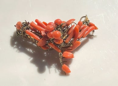 Antique Red Coral Brooch Pin