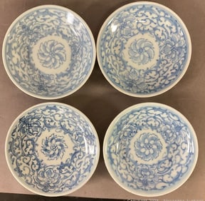 Four Antique Chinese Blue and White Dishes