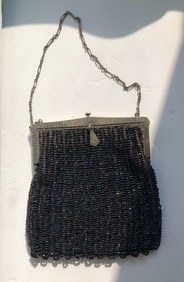 Vintage Beaded Purse with Silver Frame
