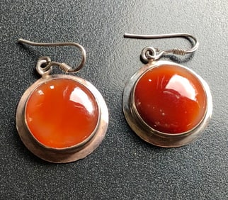Pair of Silver Carnelian Earrings