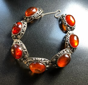 Vintage Amber Silver Bracelet