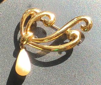 Gold Filled Brooch with Faux Pearl Drop
