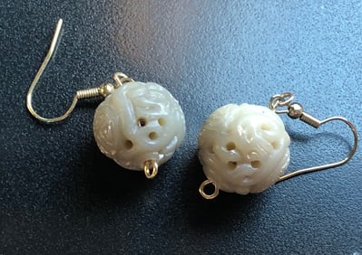 Pair of Carved Longevity Earrings