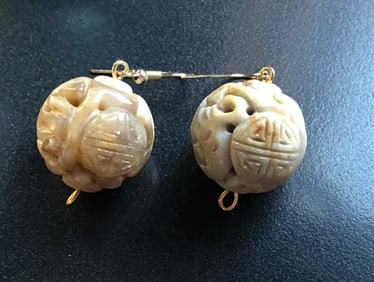 Pair of Carved Longevity Earrings