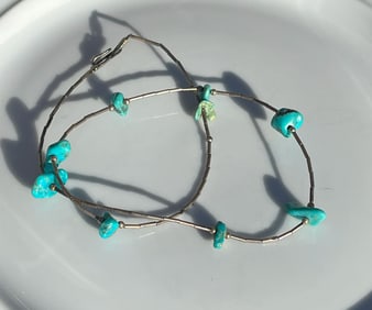 Vintage Silver Necklace with Turquoise Beads