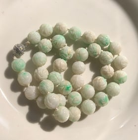 Carved Jadeite Bead Necklace