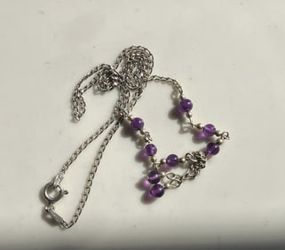 Amethyst Bead Silver Necklace
