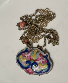 Antique Enamel Dragon Coral Necklace